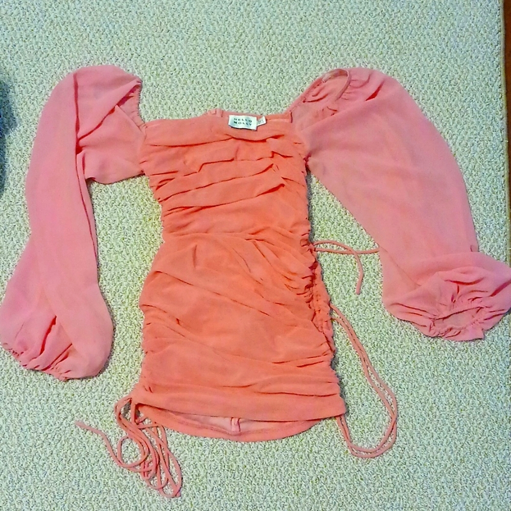 Hello Molly Pink Ruched Blouse with Puff Sleeves Size S US 4 Excelkent Condition